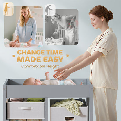 Baby Changing Unit with 4 Drawers, Diaper Changing Table, Grey