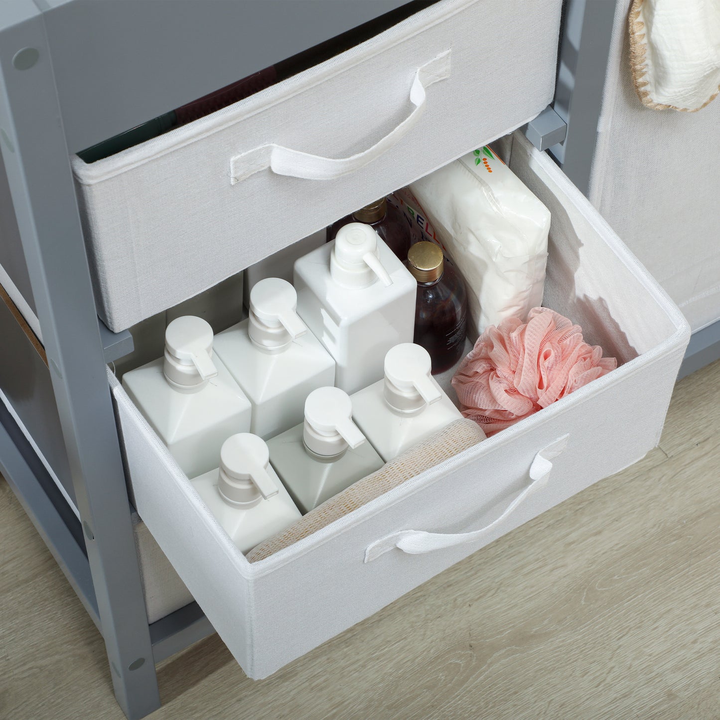 Baby Changing Unit with 4 Drawers, Diaper Changing Table, Grey