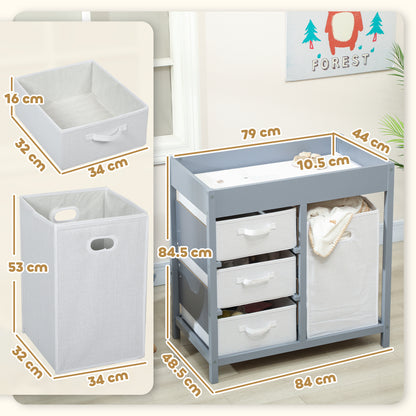 Baby Changing Unit with 4 Drawers, Diaper Changing Table, Grey