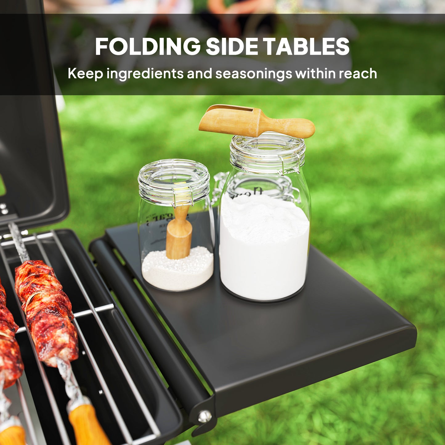 Portable Foldable Gas Barbecue Grill with Thermometer, Lid, Black