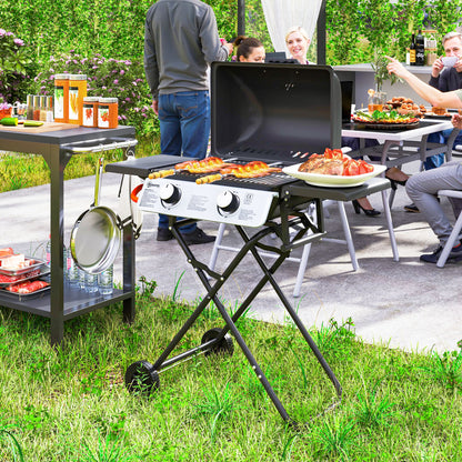Portable Foldable Gas Barbecue Grill with Thermometer, Lid, Black