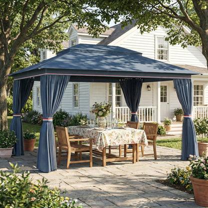 3 x 4 m Outdoor Garden Gazebo with UPF50+ Double Roof, Dark Blue