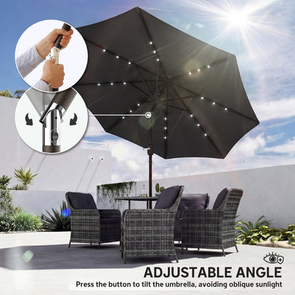 2.6 m Garden Parasol Umbrella with Light, Outdoor Patio Umbrella