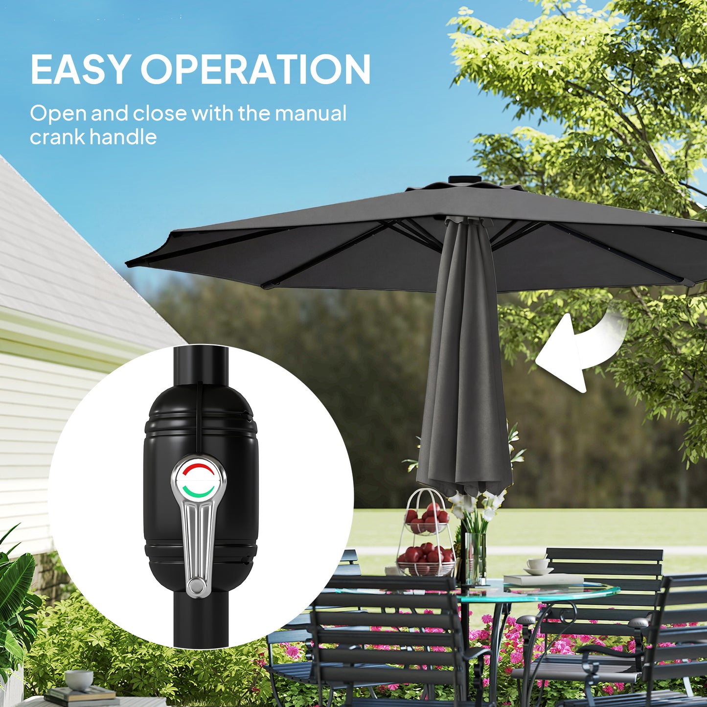 2.6 m Garden Parasol Umbrella with Light, Outdoor Patio Umbrella