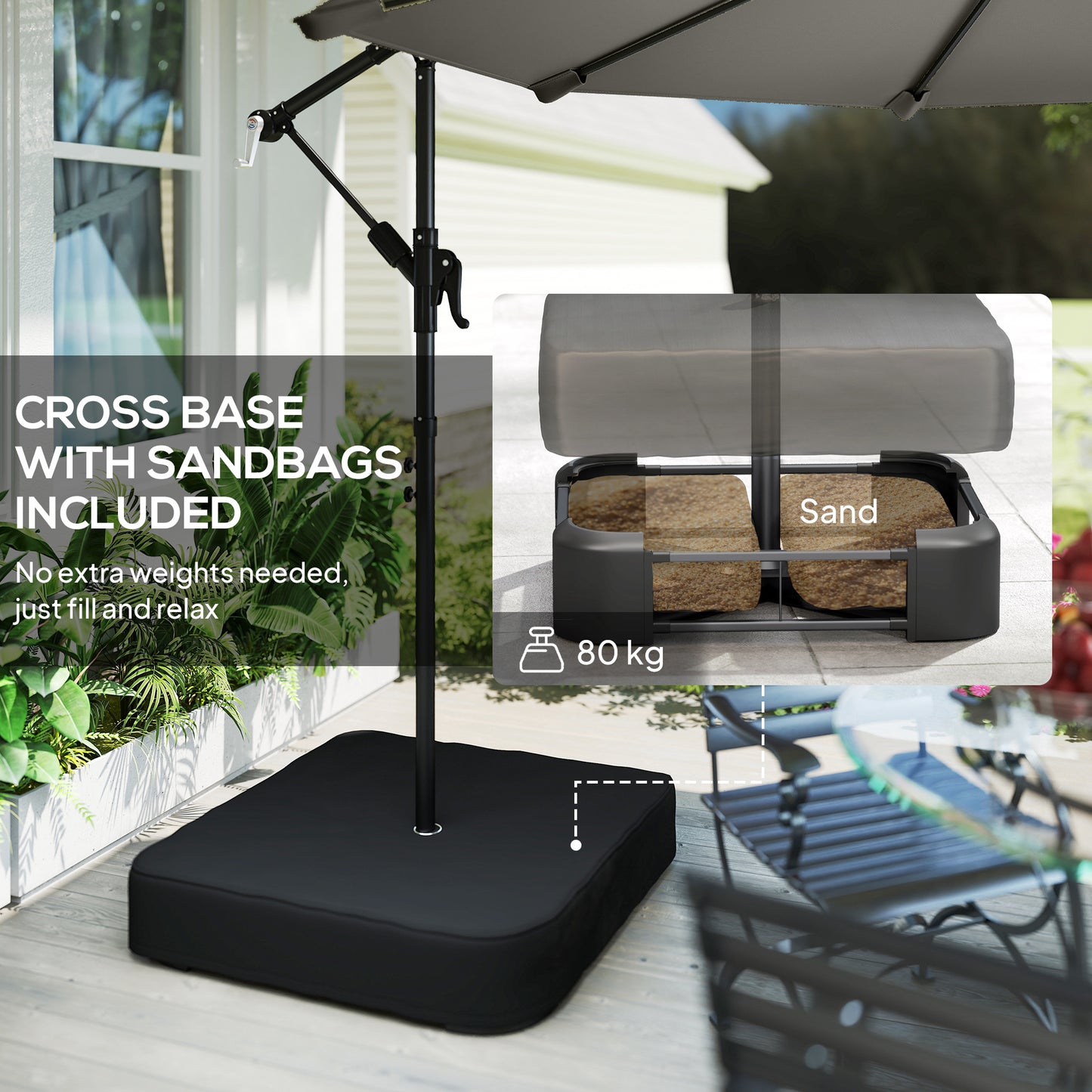 3 m Garden Cantilever Parasol with Sandbag, 360 Degree Rotation
