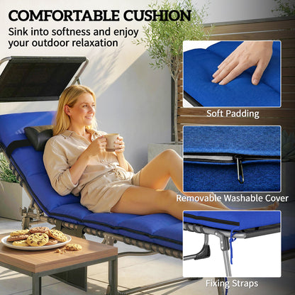 Folding Sun Loungers Set of 2, Sun Bed with Canopy, Dark Blue