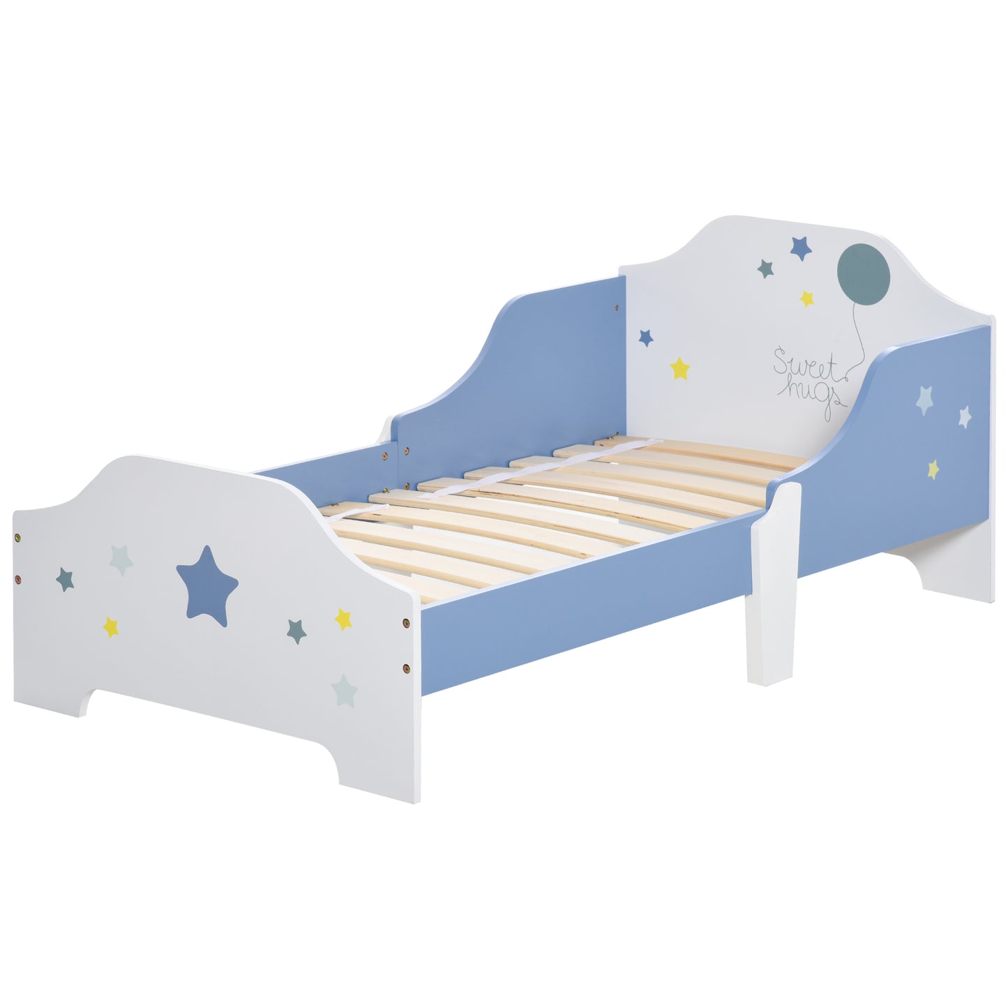 Kids Star Balloon Single Bed Frame w/ Guardrails Slats Bedroom Furniture