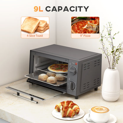 Mini Oven 9L Countertop Toaster Oven with Timer Control 750W Grey