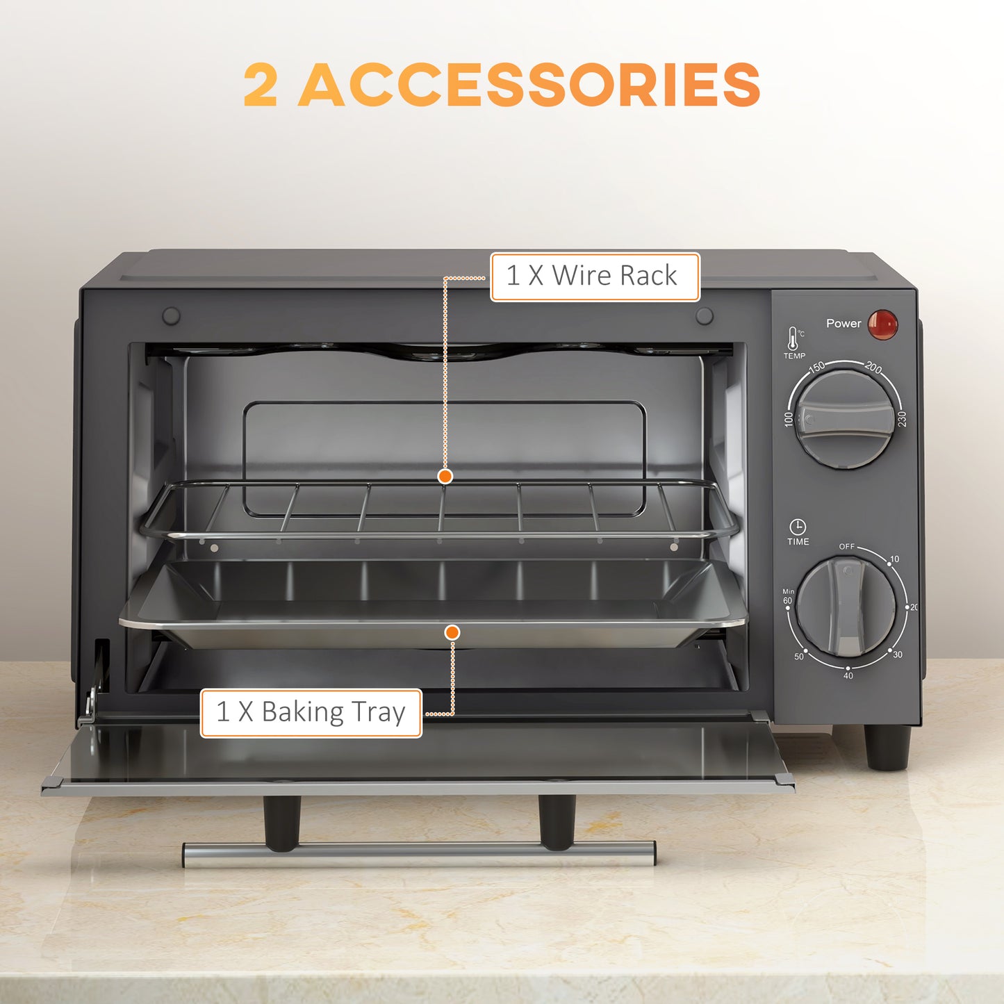 Mini Oven 9L Countertop Toaster Oven with Timer Control 750W Grey