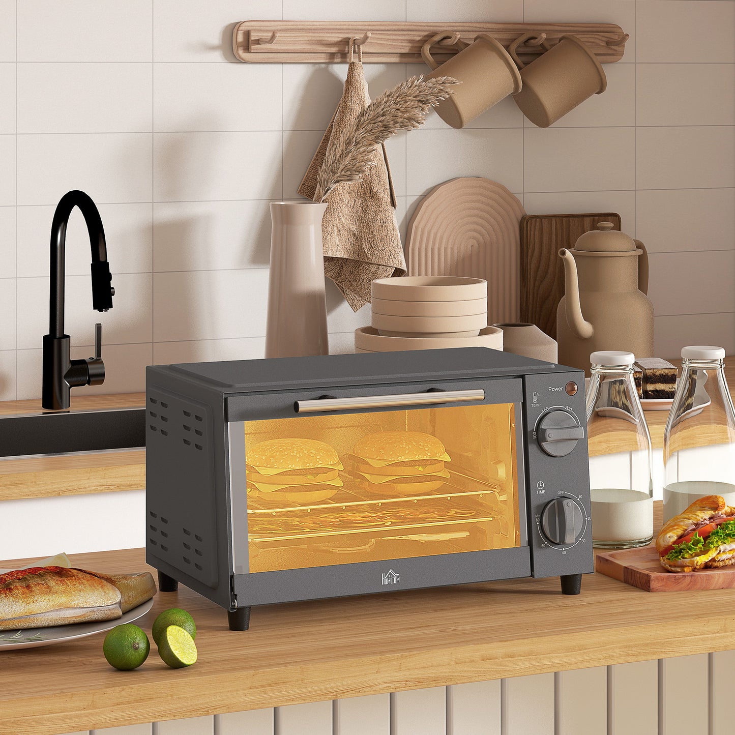 Mini Oven 9L Countertop Toaster Oven with Timer Control 750W Grey