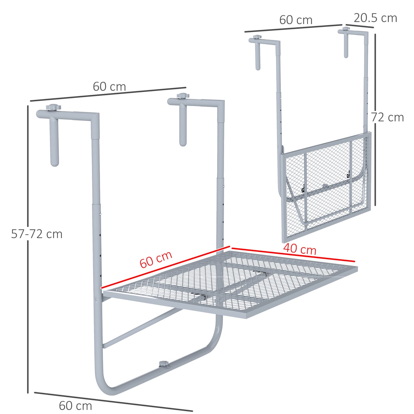 Balcony Hanging Table Wall Mount Adjustable Folding Desk Patio Grey
