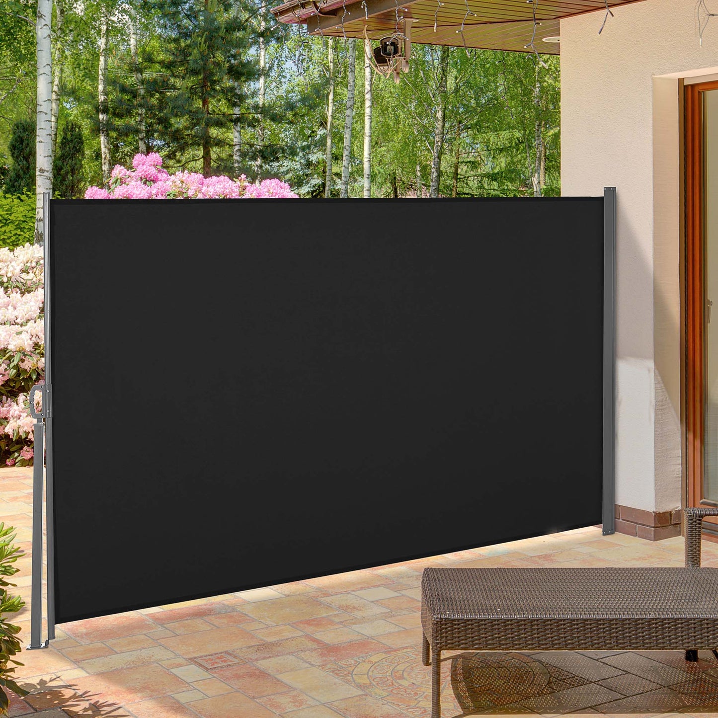 Retractable Side Awning Screen Fence Patio Garden Wall Balcony Screening Panel Outdoor Blind Privacy Divider (3x1.6M, Black)