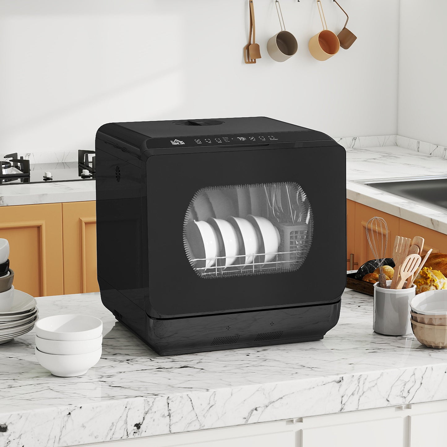 Worktop Dishwasher w/ 4 Place Settings 6 Programs, Black