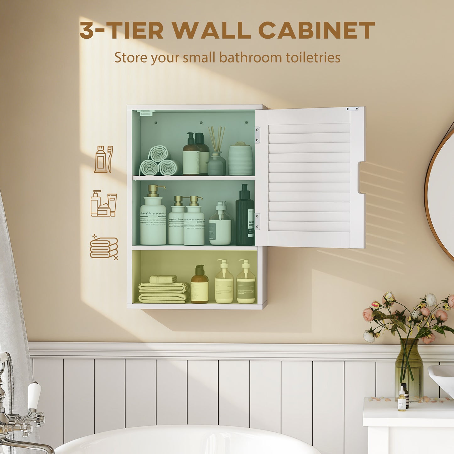 Bathroom Cabinet, Wall Mounted Cabinet with Adjustable Shelves, White