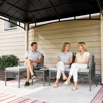 3 Piece Rattan Garden Furniture Set with Cushions, Dark Grey