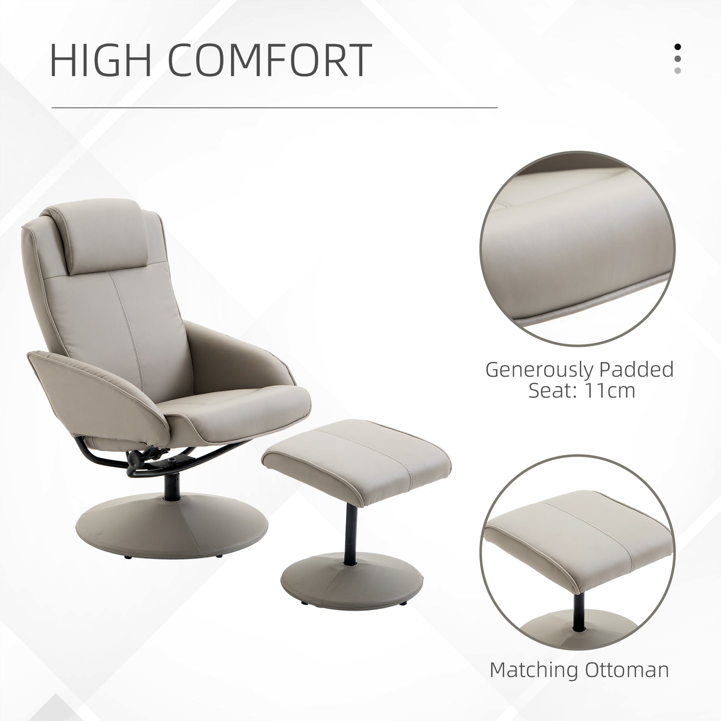 Swivel Armchair with Footstool and Adjustable Backrest Grey