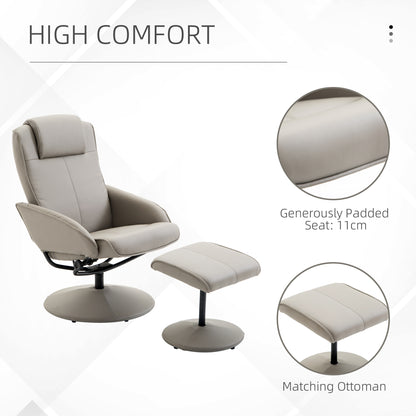Swivel Armchair with Footstool and Adjustable Backrest Grey