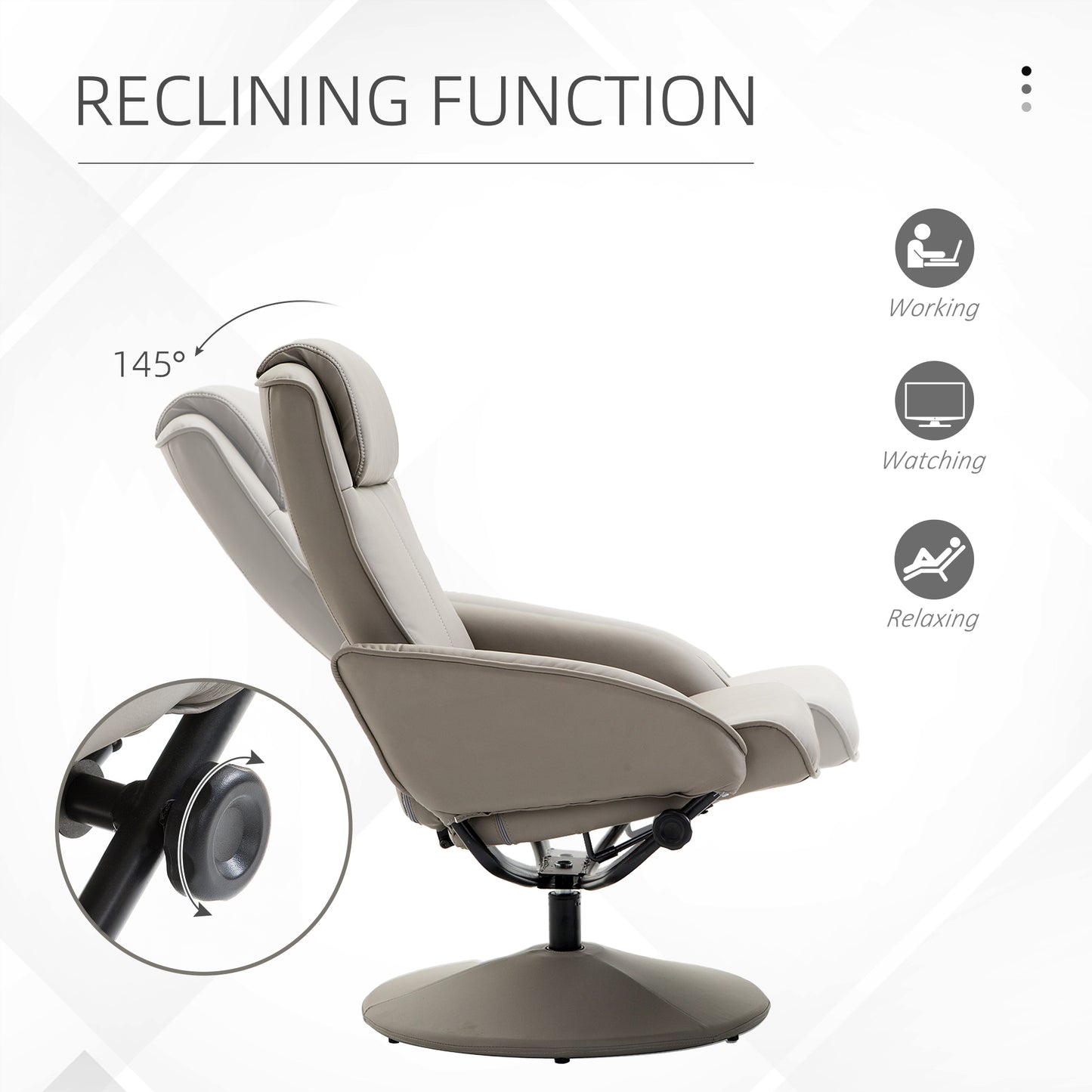 Swivel Armchair with Footstool and Adjustable Backrest Grey