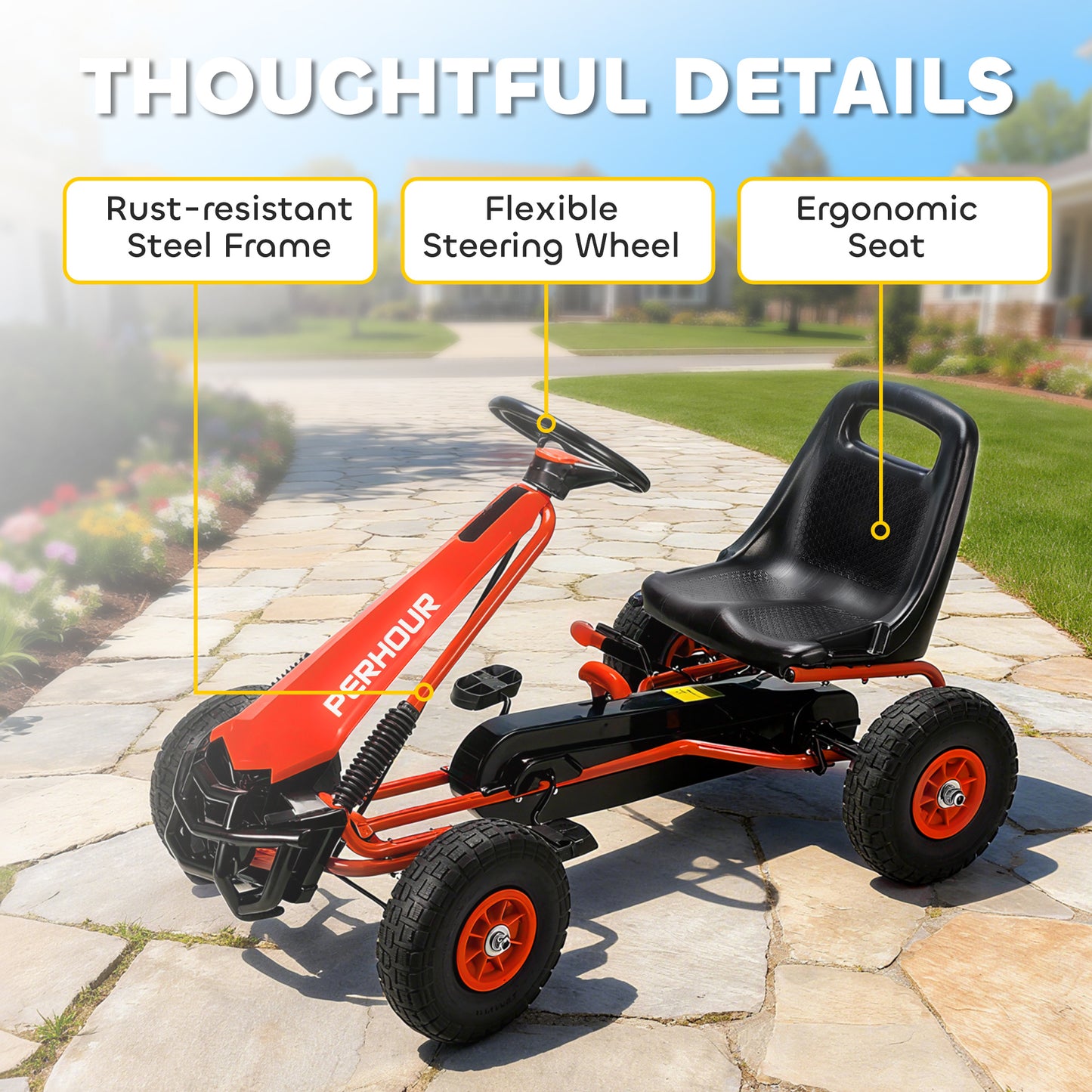 Kids Pedal Go Kart with Adjustable Seat, EVA Tyres, Red