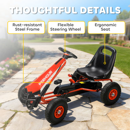 Kids Pedal Go Kart with Adjustable Seat, EVA Tyres, Red