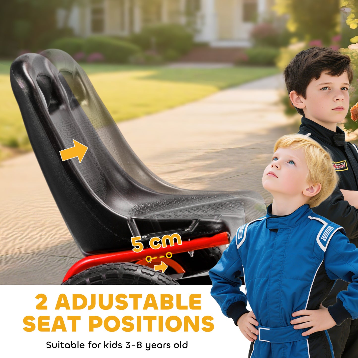 Kids Pedal Go Kart with Adjustable Seat, EVA Tyres, Red