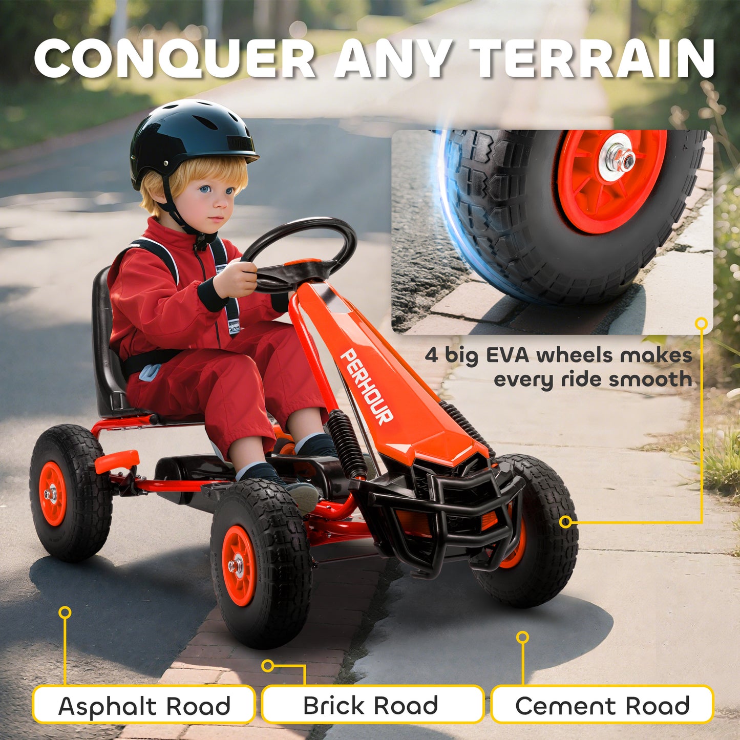 Kids Pedal Go Kart with Adjustable Seat, EVA Tyres, Red