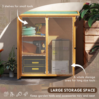 Wood Garden Storage Shed Tool Cabinet Organizer w/ Shelves, Yellow