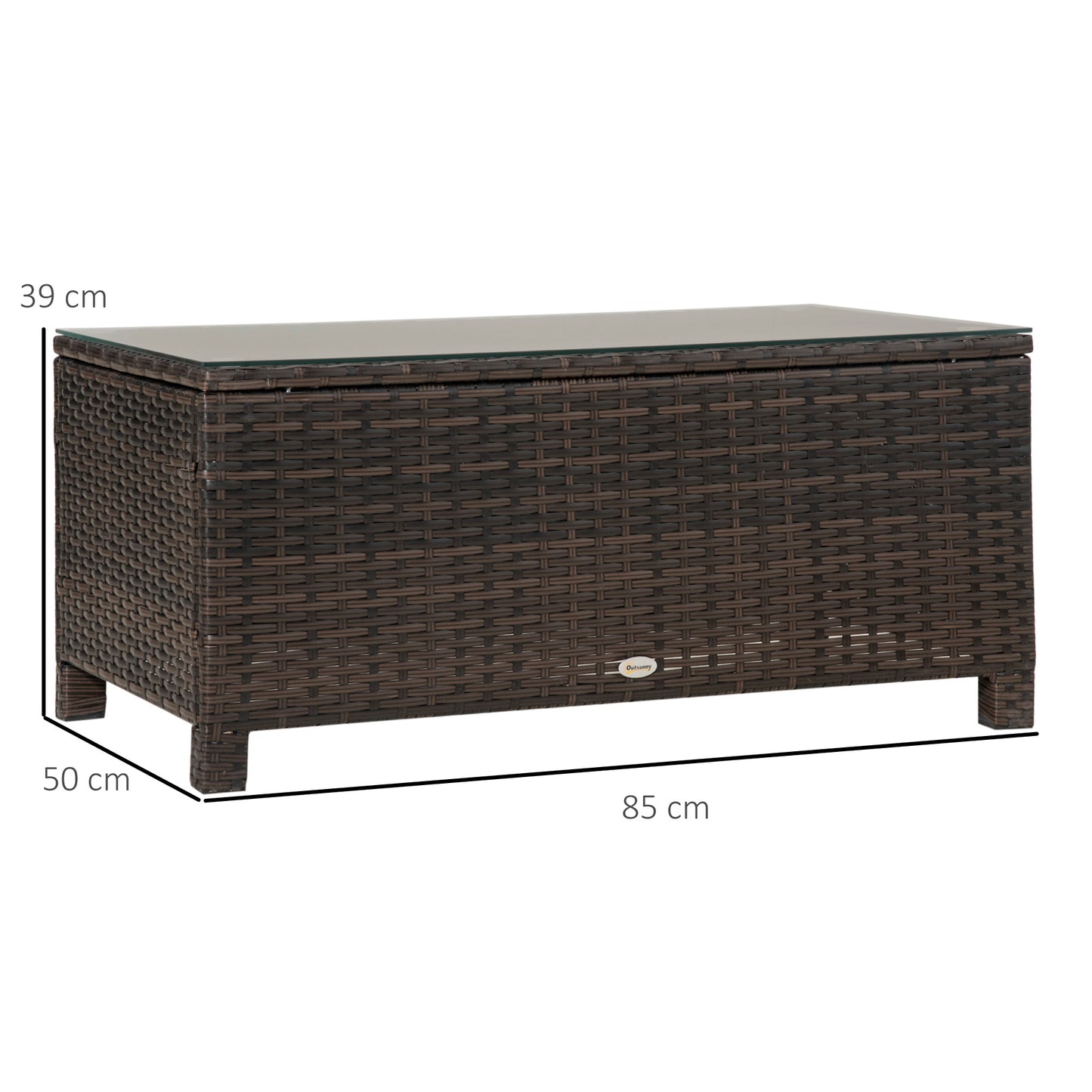 Garden Rattan Side Table,Wicker Coffee Desk, Glass Top, Mixed Brown