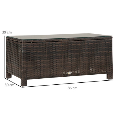 Garden Rattan Side Table,Wicker Coffee Desk, Glass Top, Mixed Brown