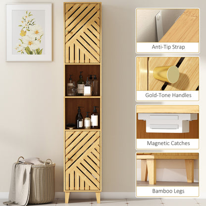 Tall Bathroom Cabinet with Open Compartments and Adjustable Shelves