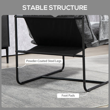 Upholstered Reading Chair with Side Pockets and Steel Frame, Grey