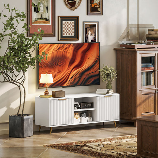 Modern TV Stand Cabinet with Storage for Living Room, White