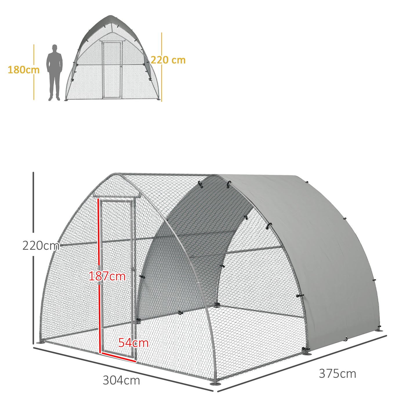 Walk-In Chicken Run w/ Cover, for 8-12 Chickens, 3 x 3.8 x 2.2m