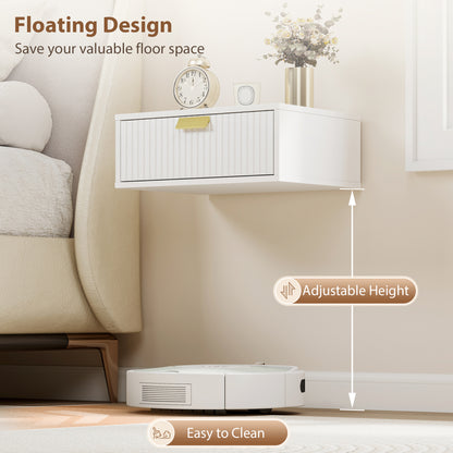 Floating Nightstands Set of 2 Bedside Tables w/ Wave Drawer White
