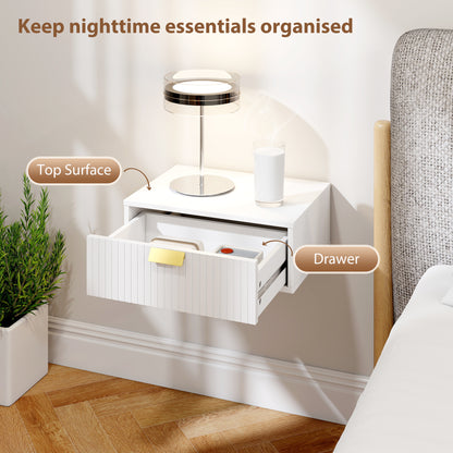 Floating Nightstands Set of 2 Bedside Tables w/ Wave Drawer White
