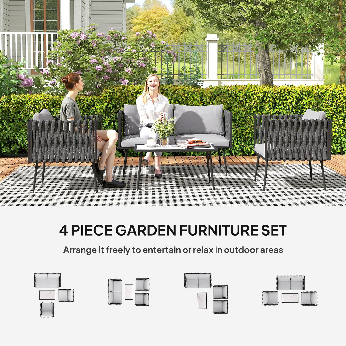 4 Piece Garden Furniture Set with Cushions for Patio, Light Grey