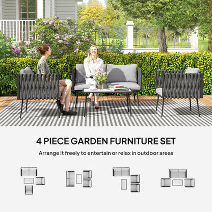 4 Piece Garden Furniture Set with Cushions for Patio, Light Grey