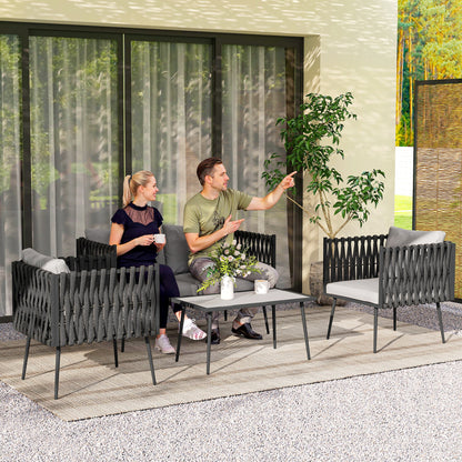 4 Piece Garden Furniture Set with Cushions for Patio, Light Grey