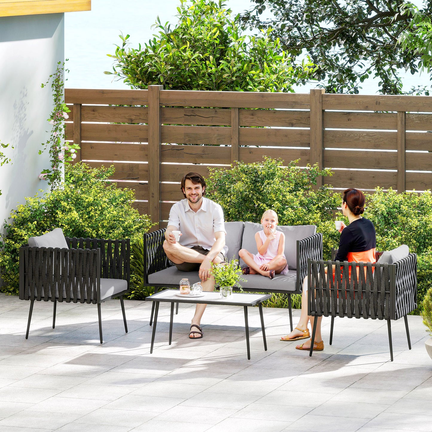 4 Piece Garden Furniture Set with Cushions for Patio, Light Grey