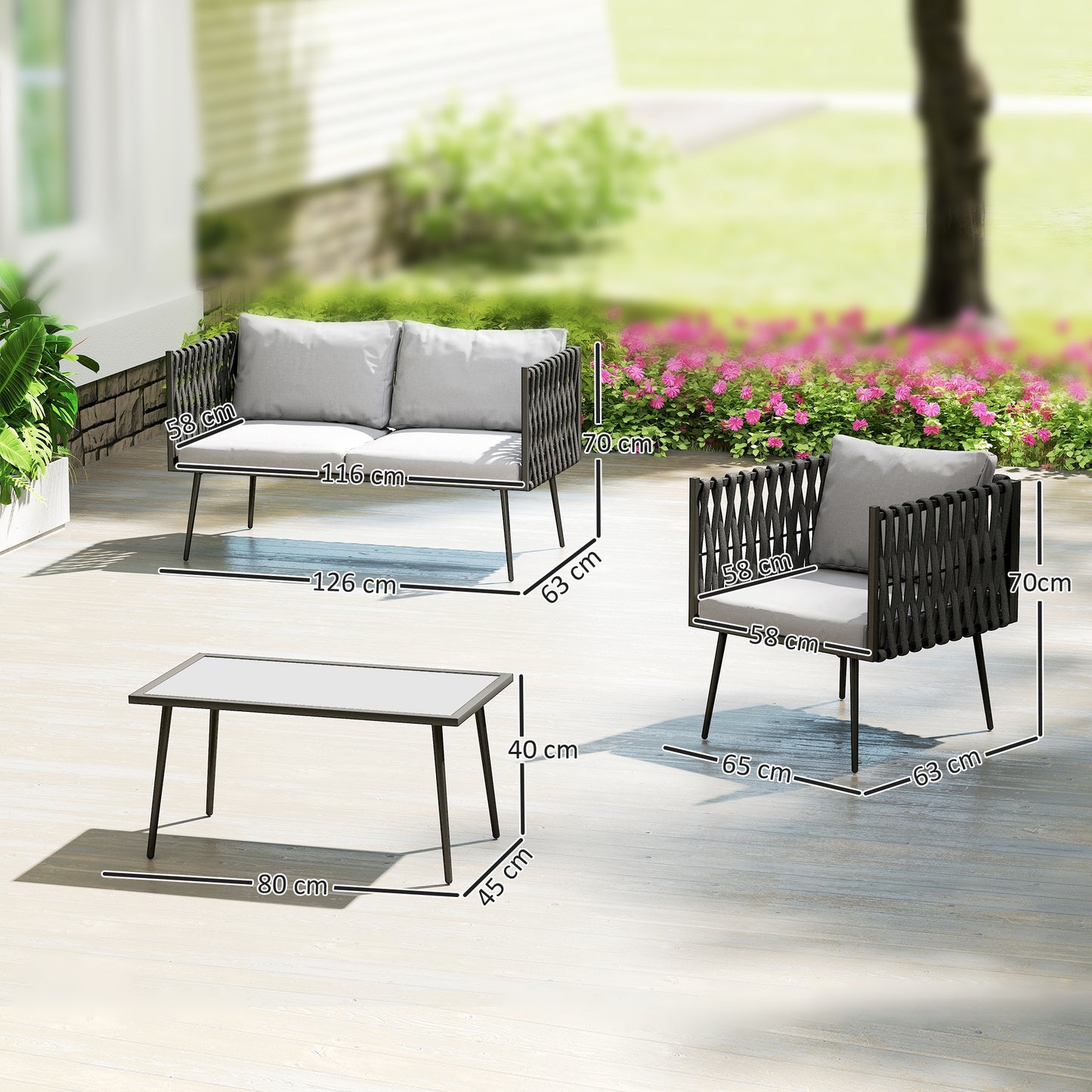 4 Piece Garden Furniture Set with Cushions for Patio, Light Grey