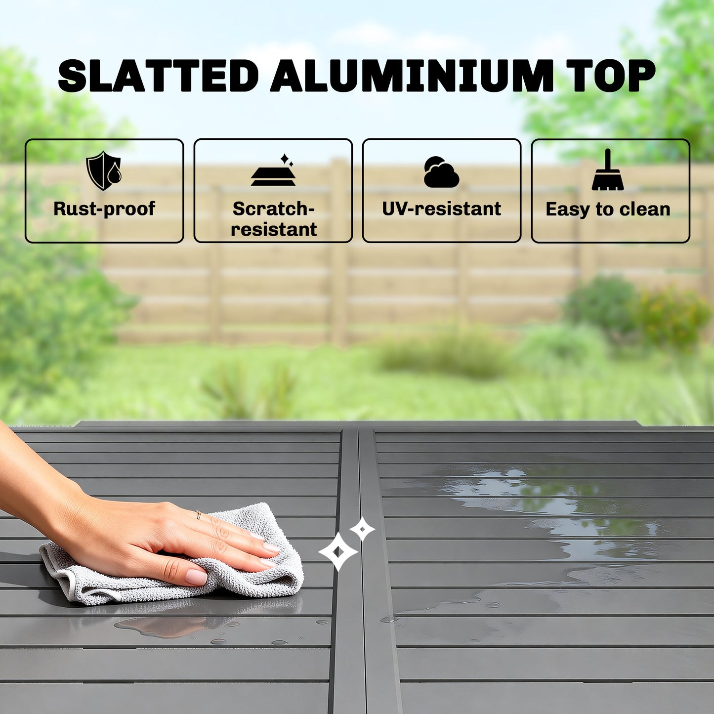 Extending Garden Table for 4-8, Aluminium Outdoor Table, Dark Grey