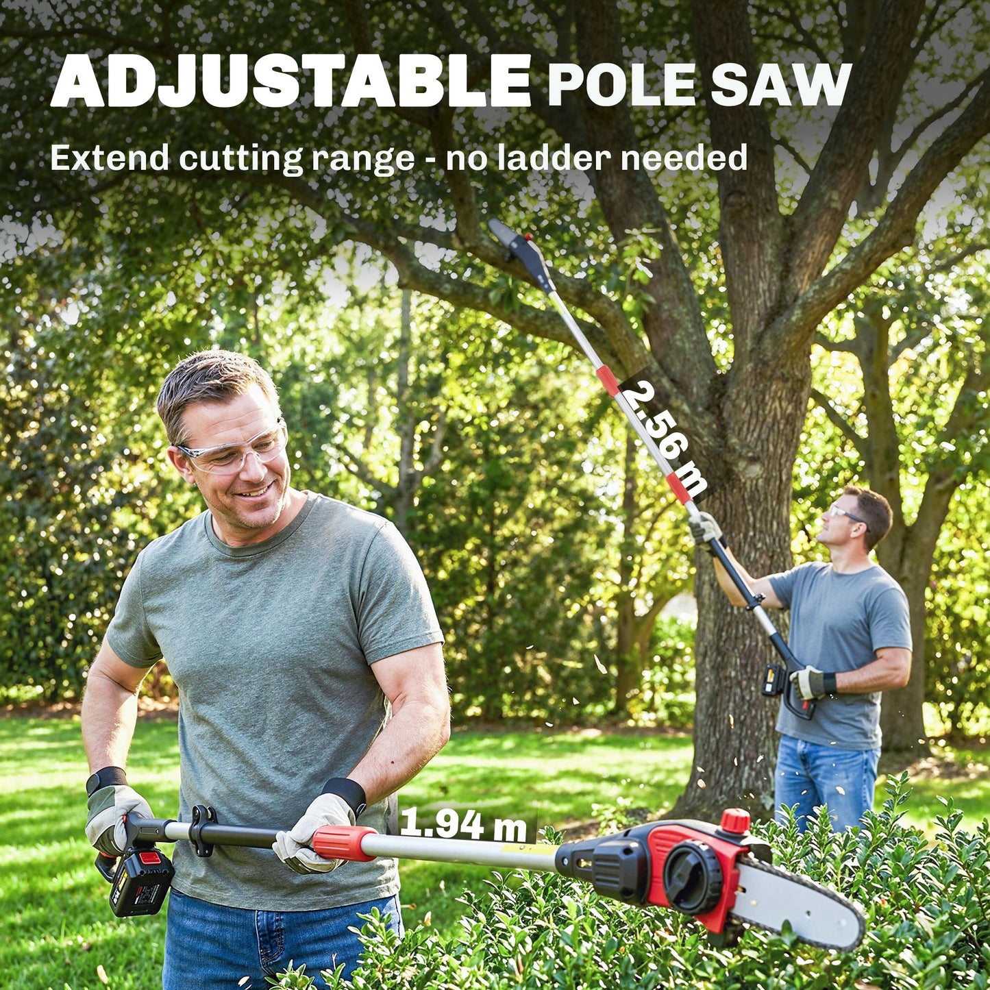 Cordless Pole Chainsaw, 1.94m/2.56m Electric Chainsaw