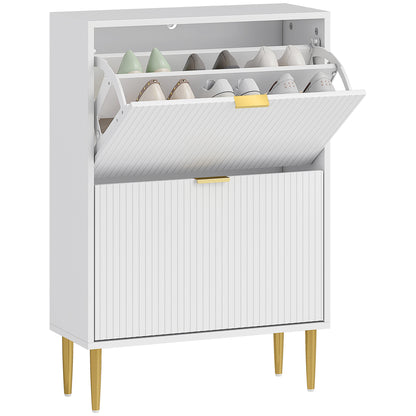 Slim Shoe Storage Cabinet with 2 Flip Drawers for Hallway, White