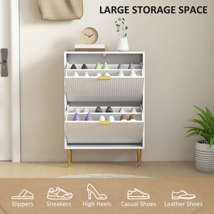 Slim Shoe Storage Cabinet with 2 Flip Drawers for Hallway, White
