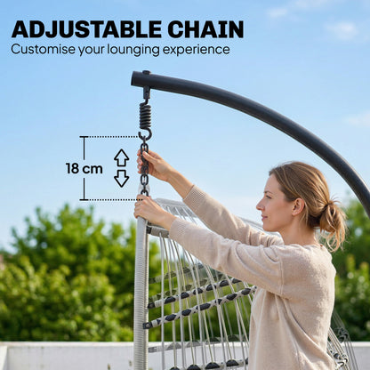 Hanging Egg Chair, Outdoor Swing Chair with Stand, Light Grey