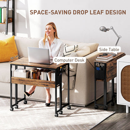 80 cm Foldable Computer Desk on Wheels for Small Spaces Rustic Brown