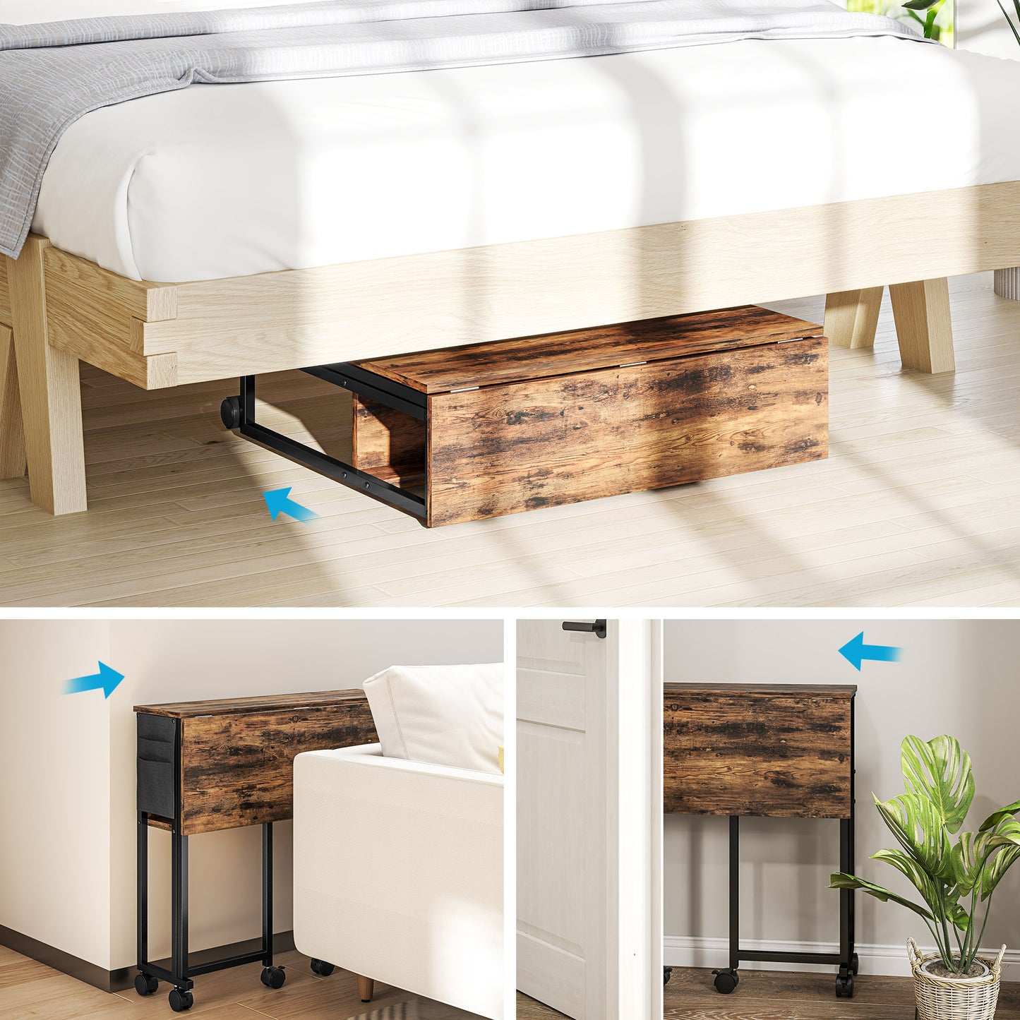 80 cm Foldable Computer Desk on Wheels for Small Spaces Rustic Brown