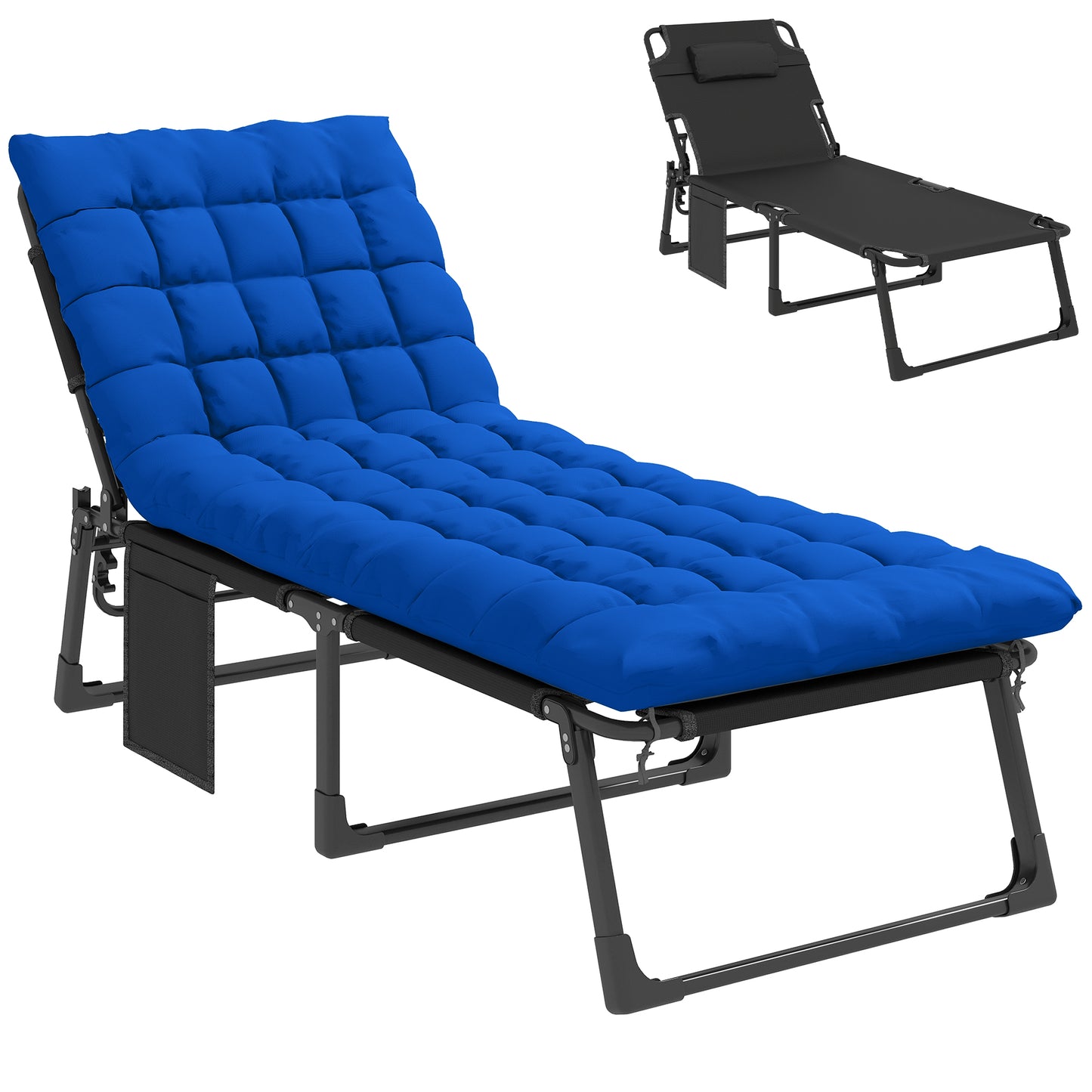 Folding Sun Lounger, Oversized Camping Bed, Blue