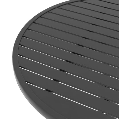 Round Garden Table Outdoor Side Table with Steel Frame Black