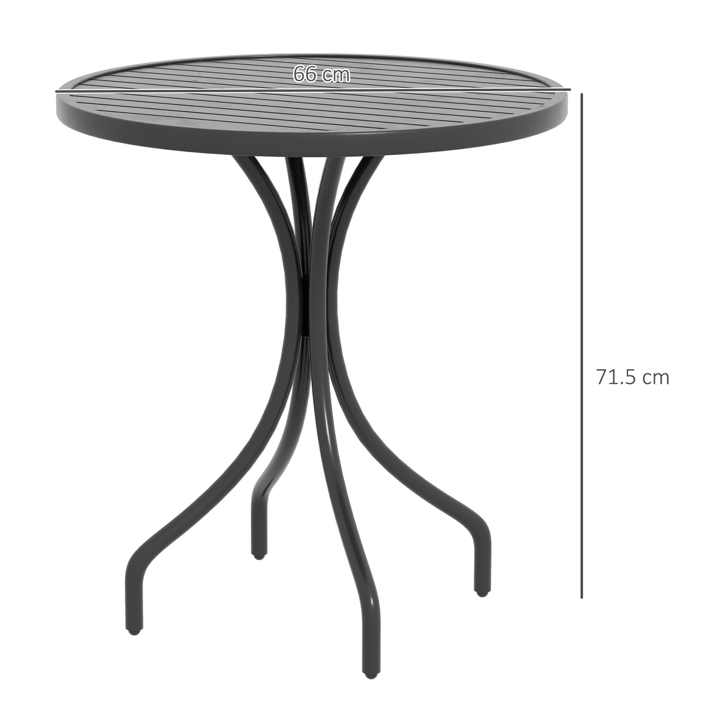 Round Garden Table Outdoor Side Table with Steel Frame Black